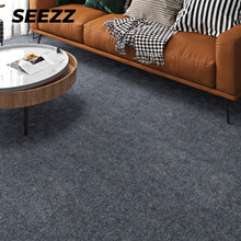 Load image into Gallery viewer, SEEZZ Reusable Self Adhesive Carpet Floor Peel Tile Square 4 Pcs 12" x 12" Peel and Stick Carpet Floor Tiles Home Furnishings Floor Easy Install DIY, Machine Washable Dark Grey