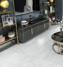 Load image into Gallery viewer, Livelynine White Peel and Stick Floor Tile Waterproof Vinyl Flooring Sheet Marble Stick On Flooring Tiles for Kitchen Basement Bedroom Bathroom Flooring Laminate Linoleum Removable 12X12Inch