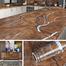 Load image into Gallery viewer, Livelynine Waterproof Contact Paper for Countertops Brown Marble Wallpaper Peel and Stick Vinyl Countertop Covering for Kitchen Table Top Bathroom Countertop Desk Covers Removable