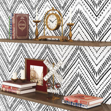 Load image into Gallery viewer, Livelynine Peel and Stick Wallpaper Black and White Decorative Modern Wall Paper Roll for Bedroom Accent Wall Cabinets Farmhouse Walls Removable Waterproof Boho Pattern 17.7x78.8 Inch