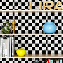 Load image into Gallery viewer, Livelynine Checkered Wallpaper Peel and Stick Bathroom Backsplash Wall Decor Adhesive Shelf Liners Black and White Checkered Paper Checkerboard Wallpaper
