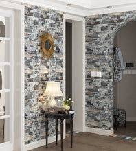 Load image into Gallery viewer, Livelynine 3D Peel and Stick Brick Wallpaper Roll Grey Wall Paper Sticker Pull and Stick for Bedroom Walls Bathroom Kitchen Living Room Fireplace Brick Backsplash Decorative Wall