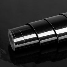 Load image into Gallery viewer, Livelynine Black Contact Paper Self Adhesive Kitchen Wallpaper Peel and Stick Modern Bathroom Cabinet Vinyl Wrap Glossy Black Wallpaper Waterproof Sticky Desk Dresser Counter Top Cover