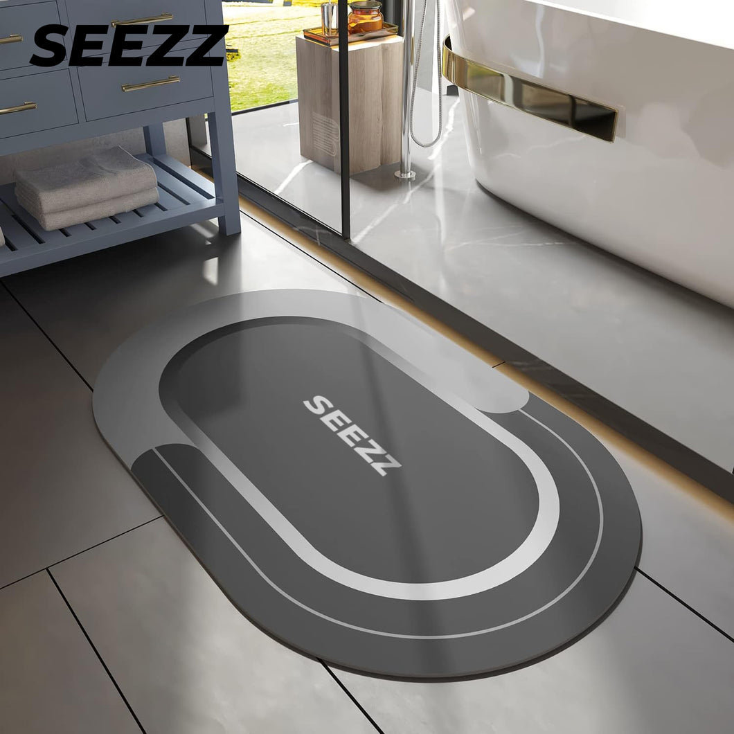 SEEZZ Super Absorbent Bath Mat, Quick-drying Bathroom Mats Non-Slip Absorbent Resist Dirt Entrance Mat Rubber Non-slip Bottom, Washable Bathroom Rugs, Simple Kitchen Doormat Oval Grey 15.8