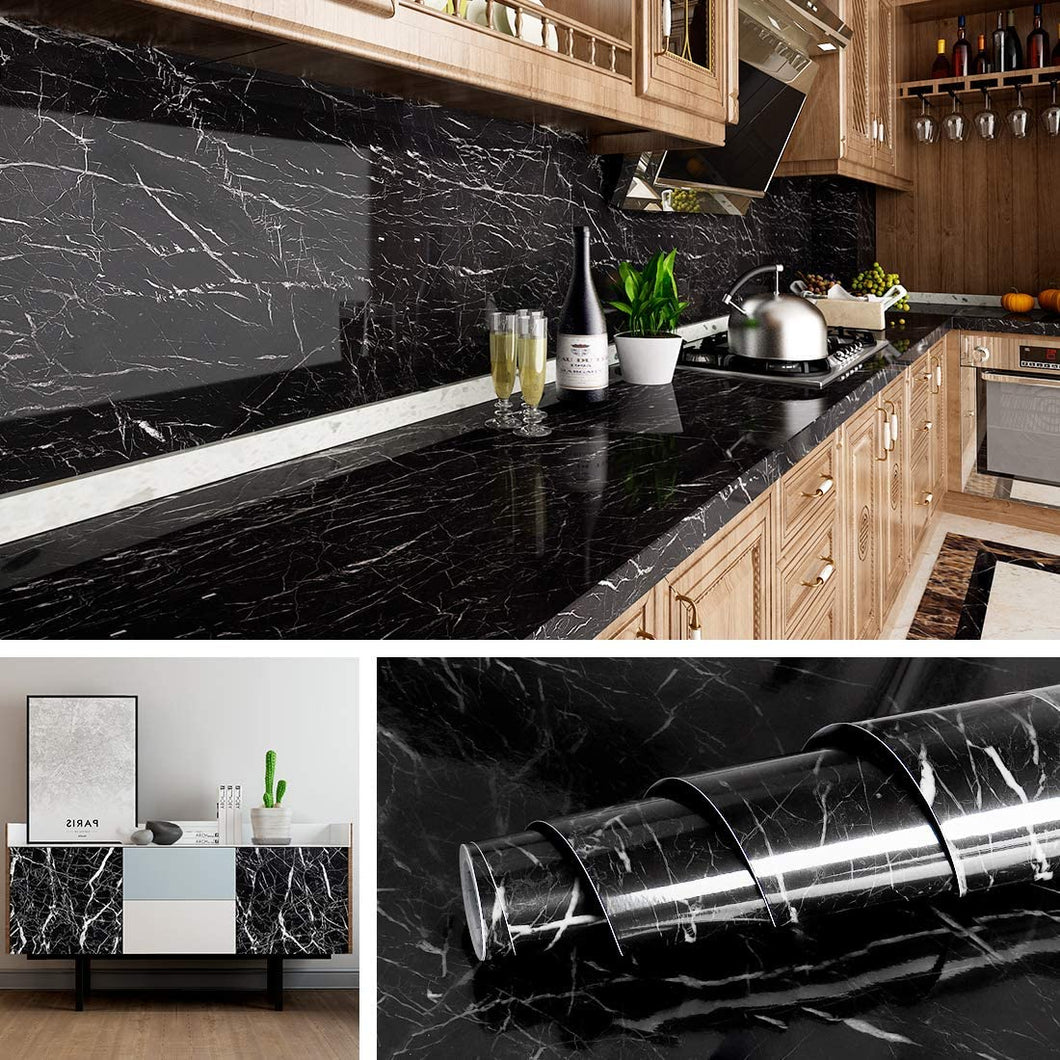 Livelynine Black Marble Wall Paper for Kitchen Counter Top Covers Peel and Stick Wallpaper Bathroom Granite Contact Paper for Countertops Desk Table Cover Old Furniture Sticker