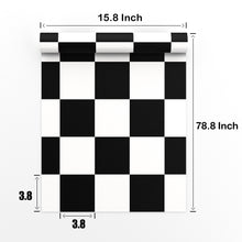 Load image into Gallery viewer, Livelynine Checkered Black and White Vinyl Flooring Roll Waterproof Peel and Stick Floor Tile for Bedroom Kitchen Backsplash Bathroom Floor Covering Peel and Stick Flooring Stickers
