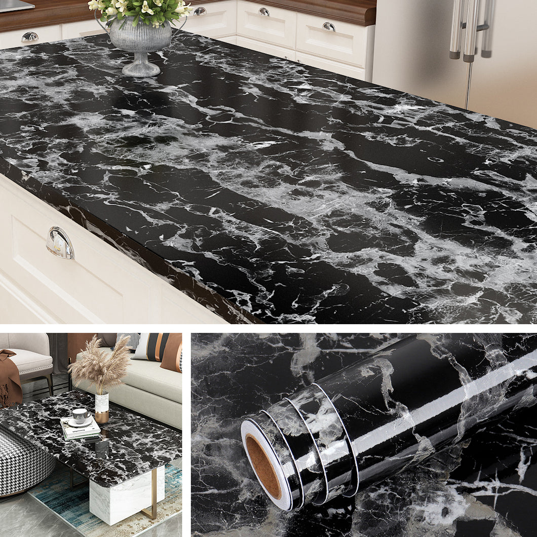 Livelynine  Wide Black Marble Contact Paper for Countertops Waterproof Granite Countertop Peel and Stick Kitchen Wallpaper Adhesive Paper for Furniture Desk Counter Removable Waterproof